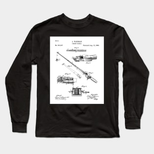 Fishing Rod Patent - Fishing Art - Black And White Long Sleeve T-Shirt